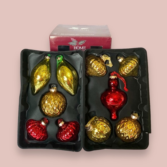 Home Decorators Collection Set of 10 Glass Christmas Ornament Gold Red Crackle - Picture 5 of 15